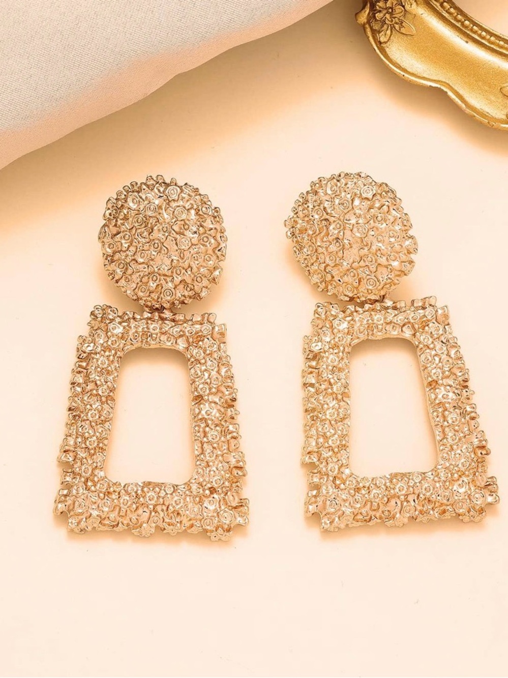 NEW! Chunky Gold Textured Pierced Geometric Drop Earrings